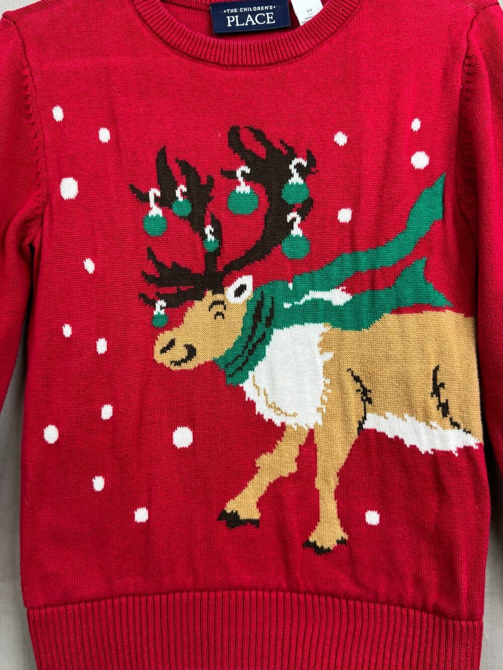 The Children's Place Toddler Boy Red Sweater with Reindeer & Ornaments, Size 3T